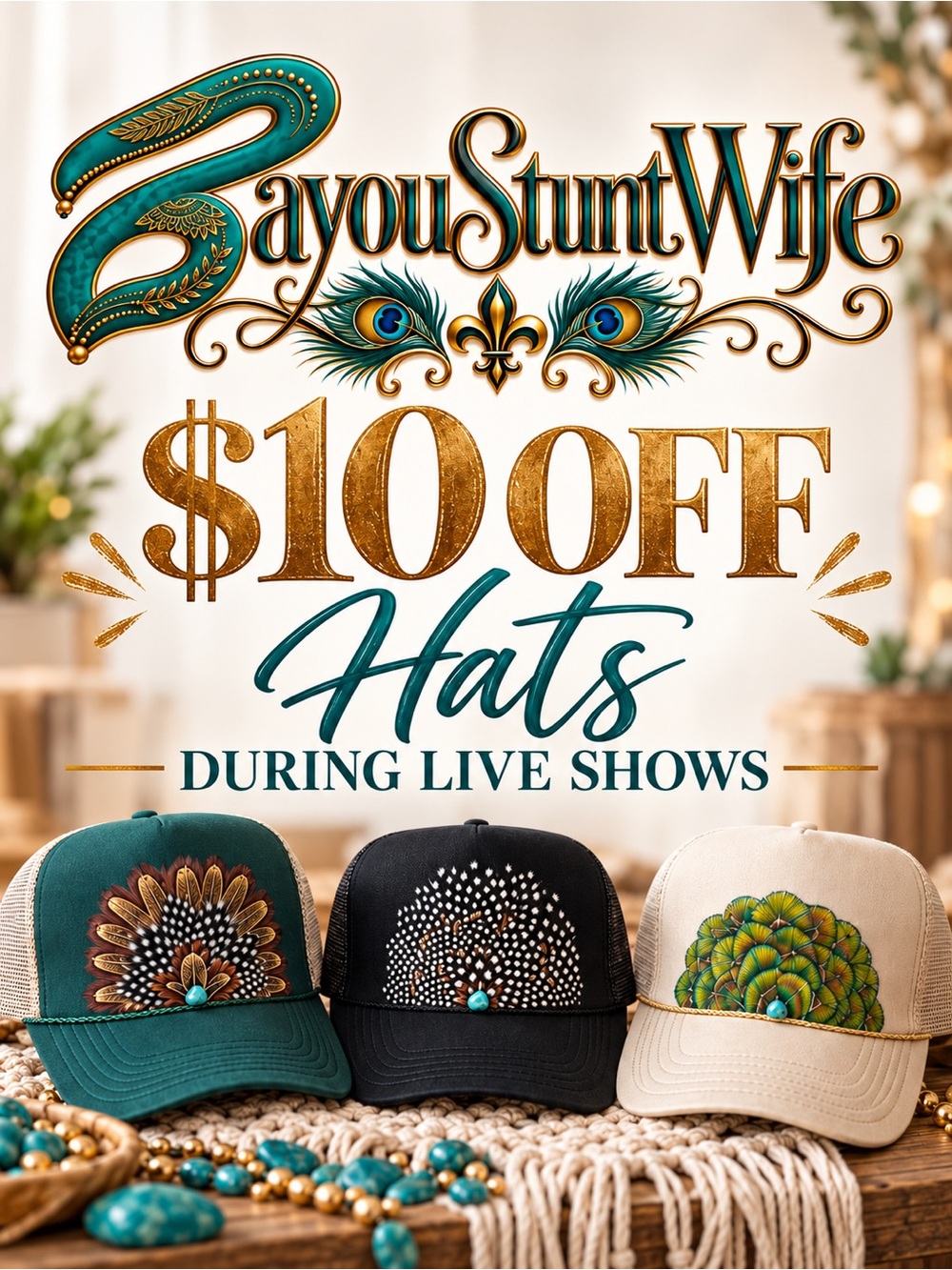 🪶Hats are $10 off during live shows🪶